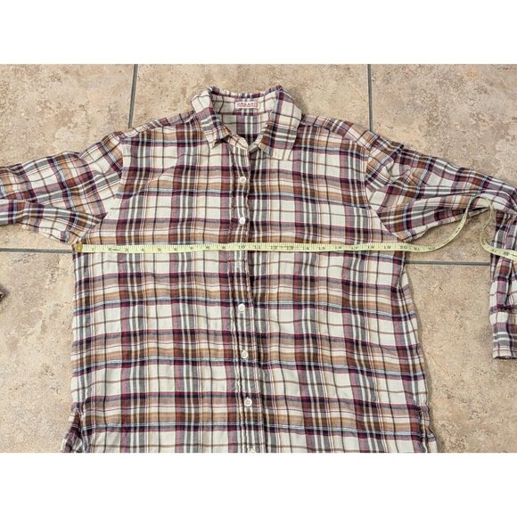 ORGANIC By John Patrick Tunic Button Down Shirt Dress Red Blue Plaid S Small - Picture 12 of 13